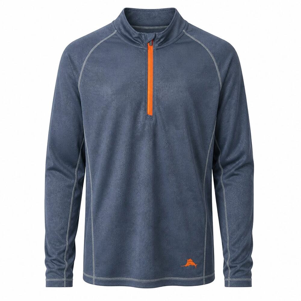 Tommy Bahama RELAX Men XL Camo Half Zip Pullover Performance Blue Orange Marlin